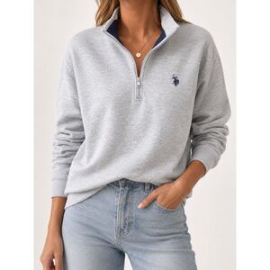 U.S. Polo Assn Women's Gray Quarter Zip Sweatshirt Medium Preppy Pullover